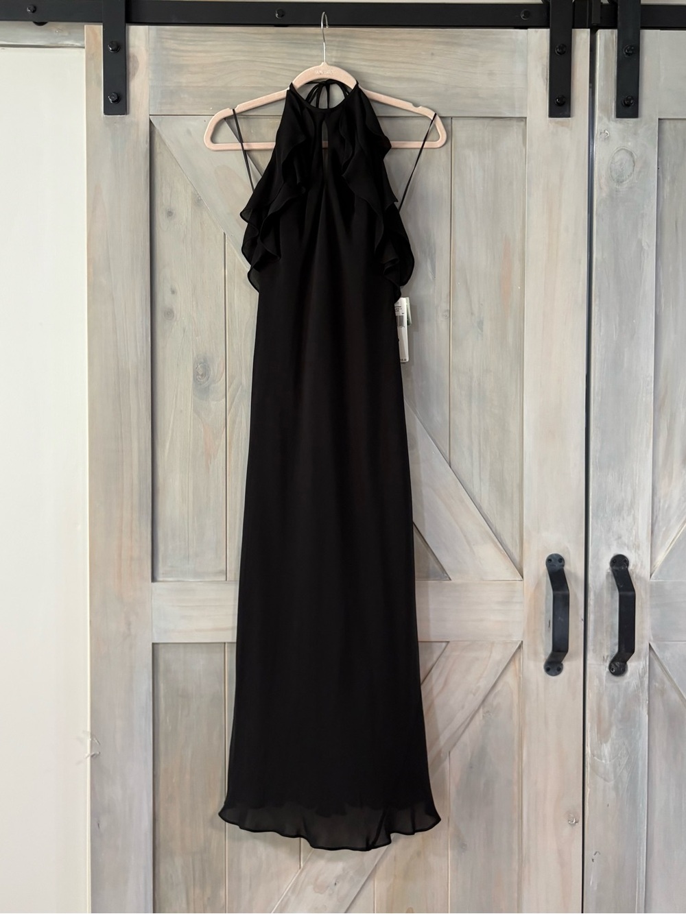 Ralph Lauren Elegant Black Halter Ruffle Maxi Dress